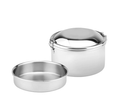 斑馬 圓形雙層便當盒 14CM-白鐵便當盒.不鏽鋼飯盒