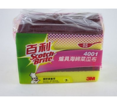 3M 百利 餐飲業專用爐具海綿菜瓜布(黃妃紅) 3入